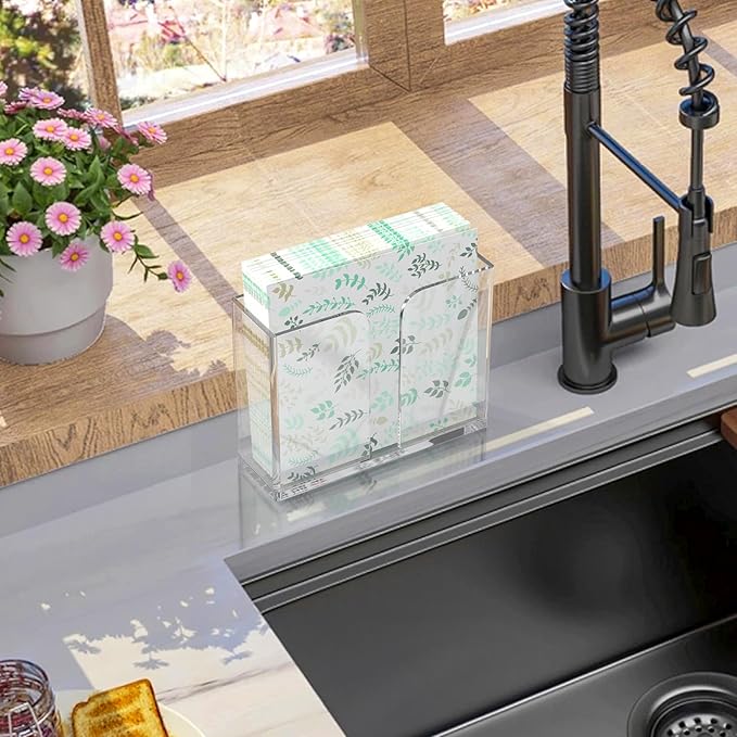 Napkin Holder, Clear Acrylic Guest Towel Holder, Vertical Disposable Hand Towel Holder for Kitchen, Waterproof Square Guest Paper Towel Lucite Tray for Bathroom Home Hotel Office Restaurant Business