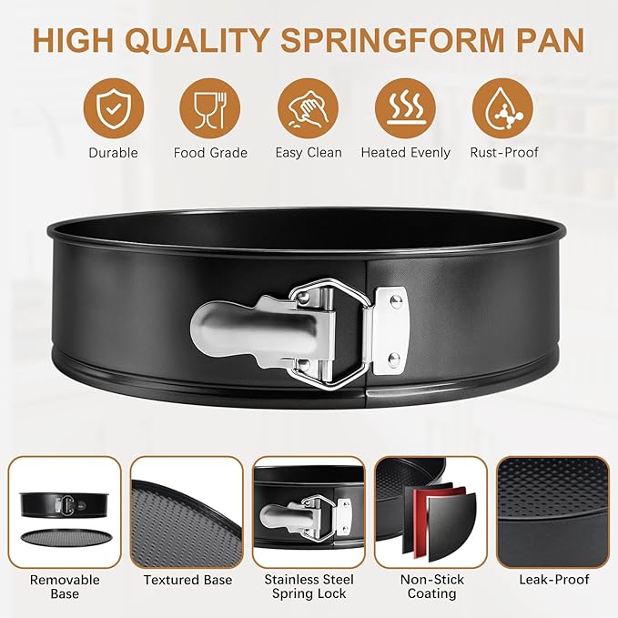 WERTIOO 138pcs Springform Cake Pan Sets for Baking with Cake Decorating Kit, 3 Round Non-Stick Cake Pans Set (6, 8, 10 inches), Leak-Proof Cheesecake Baking Pans with Icing Tips, Cake Leveler & eBook