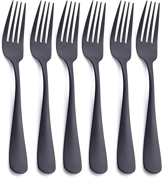 Matte Black Dinner Fork, GoGeiLi Stainless Steel Satin Finish 8.0-inch Silverware Flatware Fork Set, Service for 6, Dishwasher Safe