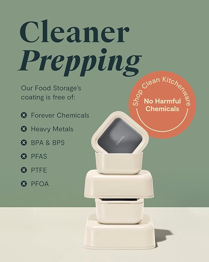 Caraway 2pc Glass Food Storage Set - 4.4 Cup Food Containers (2) - Ceramic Coated - Non Toxic, Non Stick Lunch with Lids - Dishwasher, Oven, & Microwave Safe - Mist