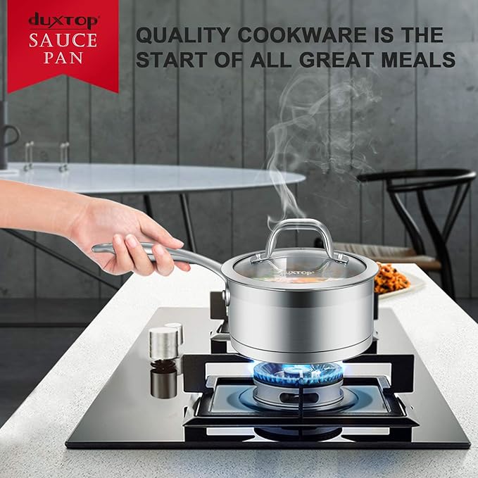 Duxtop Professional Stainless Steel Sauce Pan with Lid, Kitchen Cookware, Induction Pot with Impact-bonded Base Technology, 2.5 Quart