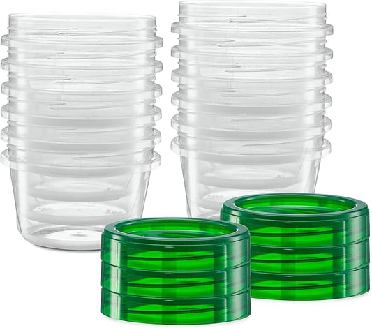 (16 Ounce 20 Pack) Twist cap Containers Clear Bottom With Green Top Screw on Lids Twist Top Food Storage Freezer Containers