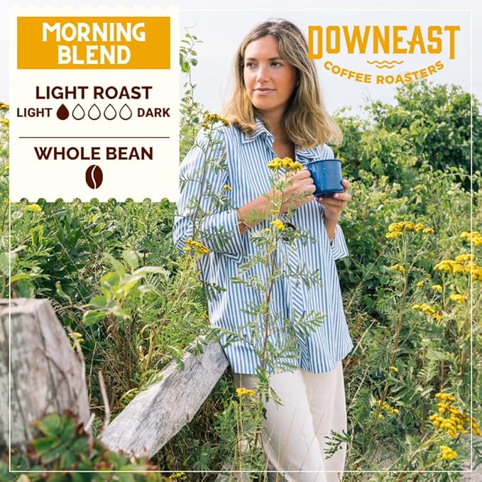 Downeast Coffee Roasters Whole Bean Coffee - Morning Breakfast Blend, Light Roast, 100% Arabica Coffee - Smooth, Bright and Balanced - South American Highlands Blend (2lb Bag, Pack of 6)