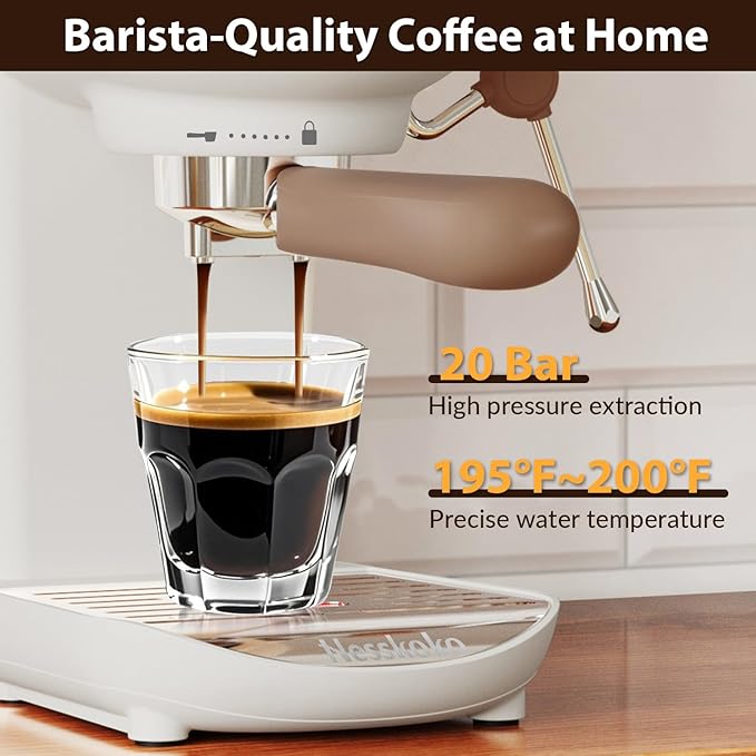 Espresso Machine with Steam Milk Frother Semi Automatic 20 Bar Compact White with Toggle Switch for home Cafetera Espresso, Latte, Cappuccino, Americano, Macchiato
