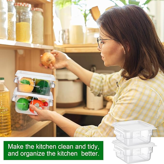 2 Pieces Square Food Storage Containers Polycarbonate Clear food Container with Lid Commercial Storage with Graduations for Commercial Kitchen Dough Marinating Meat(White,2 Qt)