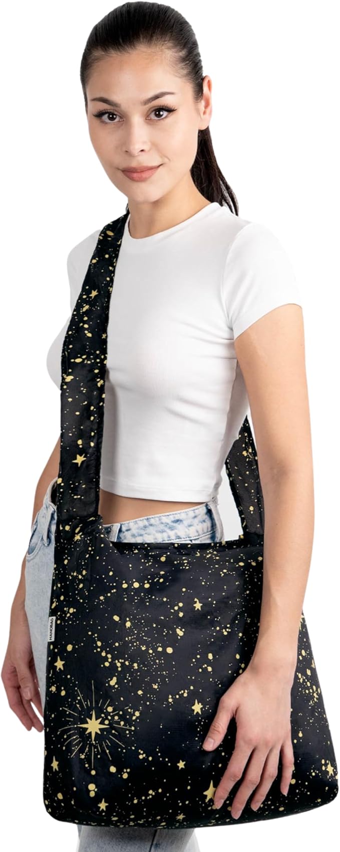 Nanobag Ultra-Lightweight Foldable Sling for Women & Men, Reusable Grocery & Travel Bag, Packable Collapsible Compact Market Crossbody (Sling Stars)