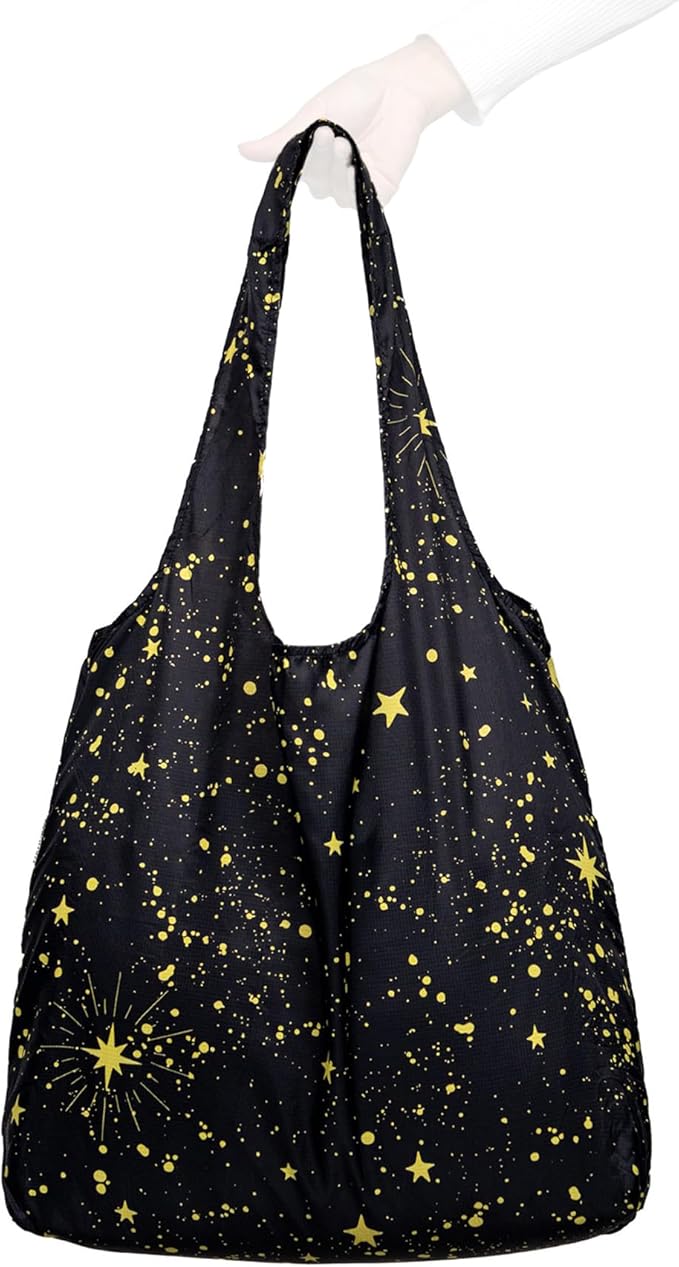 Nanobag Ultra-Lightweight Foldable Tote for Women & Men, Reusable Grocery & Travel Bag, Packable Collapsible Compact Market Essential (Standard Stars)