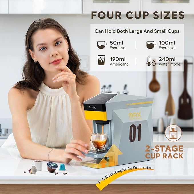 BENFUCHEN 4 in1 Single Serve Coffee Maker, 19 Bar Espresso Maker Coffee Machine ForKCup/N espresso OriginalLine Capsules/Dolce Gusto/Ground Coffee, Cloud Gray