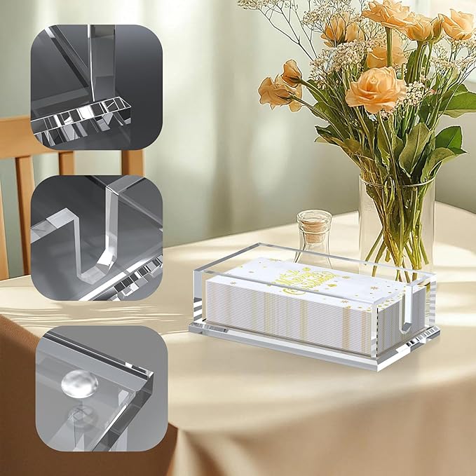 Napkin Holder for Table, Acrylic Napkin Paper Towel Holder for Kitchen, Clear Acrylic Guest Towel Holder Tray for Bathroom, Cocktail Napkin Holder for Dinner (Rectangle Clear 0.31+0.4in Thickness)