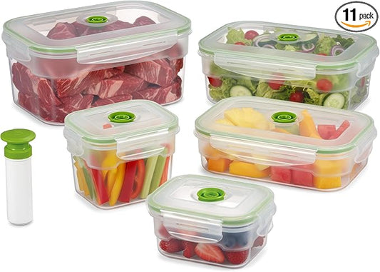 11 piece Vacuum Seal Food Storage Containers with Vacuum Pump, Airtight and Leak Proof, Vacuum Sealed Food Storage Containers, Meal Prep Containers, Keep Food Fresh up to 5 X Longer