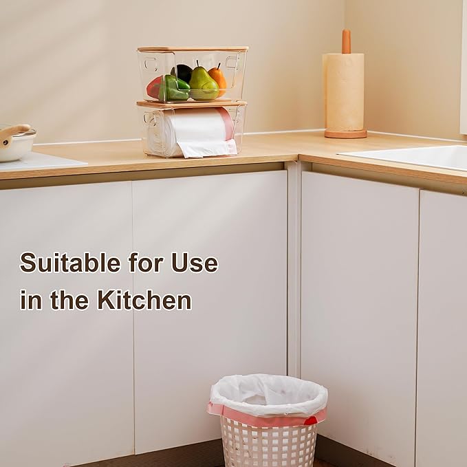 Citylife 2-Pack Extra Large Trash Bag Holders with Bamboo Tops and Handles, Laundry Room Organization and Storage for Home, Kitchen, Under-Sink Garbage Bag Dispenser