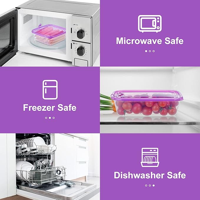 KIGI 6 PACK 44OZ Rectangular Meal Prep Container Plastic Food Containers with Lid