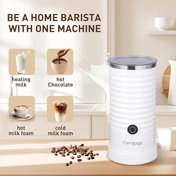 Milk Frother, Automatic Milk Steamer and Heater, 4-in-1 Multifunction Electric Hot and Cold Foam Maker and Milk Warmer for Latte, Cappuccinos, Macchiato, White