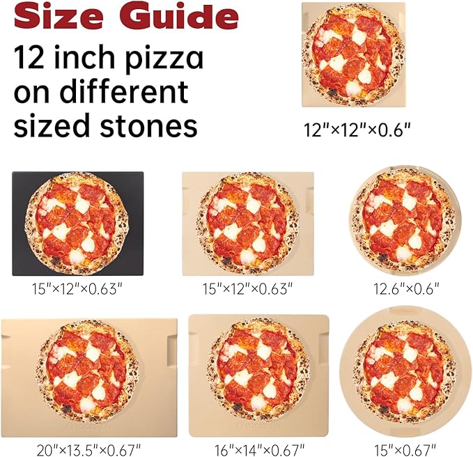 Pizza Stone, 12"x12" Square Pizza Stone for Oven Grill BBQ, Cordierite Baking Stone for Bread & Pie, Unique Built-in 4 Handles Cooking Stone