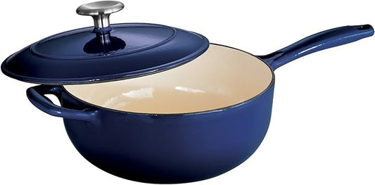 Tramontina Bestow Enameled Cast Iron Saucier Pan with Lid, 3-quart, Blue