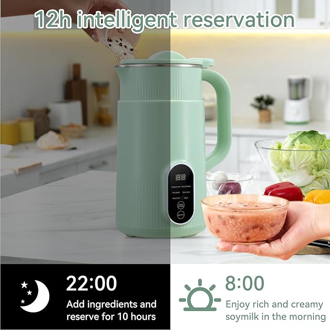 Soya Milk Maker With Delay Start/Heat/Self-Cleaning/Heat Oven Function Milk Maker For Homemade Milk, Oatmeal And Soya Milk