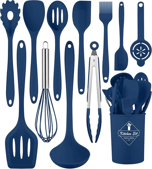 Kitchen Utensils Set-12 Pieces Silicone Cooking Utensils Set (Dishwasher Safe) 392°F Heat Resistant Spatula Set,Kitchen Utensil Set for Nonstick Cookware,Best Kitchen Tools with Holder