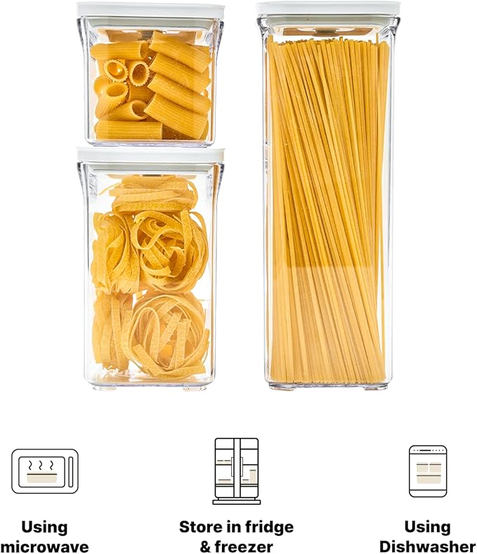 Premium Airtight Food Storage Containers, Square-S 3PC-SET, Smart One-Click Seal Lid, No Hinges, 100% Leak Proof, BPA-FREE, Dishwasher, Freezer & Microwave Safe