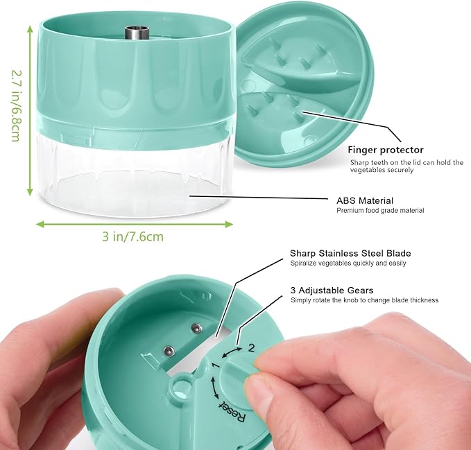 3 in 1 Vegetable Spiralizer Slicer, Adjustable Zucchini Carrot Noodle Maker, Cucumber Spiral Cutter, Easy to Use Kitchen Tool（lce-Green）