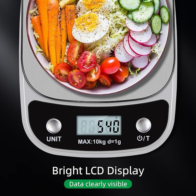 Digital Food Scale, 22 lbs/10kg Multifunction Kitchen Scale with Large Back-lit LCD Display and Tare Function for Cooking Baking Diets