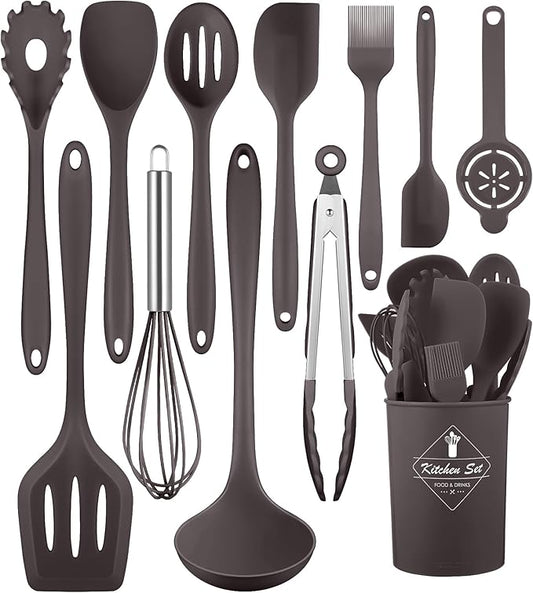 Kitchen Utensils Set-12 Pieces Silicone Cooking Utensils Set (Dishwasher Safe) 392°F Heat Resistant Spatula Set, Nonstick Cookware