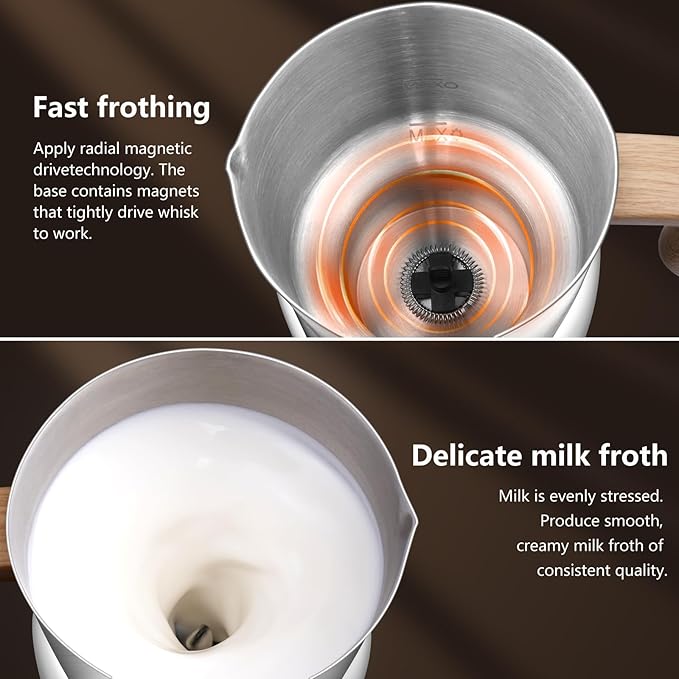 AMZCHEF 8-IN-1 Milk Frother and Steamer 550 Watts, 21 oz Split Stainless Steel Automatic Steamer, Milk's Warmer for Latte, Cappuccino, Hot and Cold Froth, Heated Milk, Hot Chocolate, Baby Food White