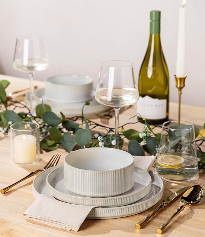 TheTerra Ceramic Dinnerware Sets for 4, 12 Pieces Porcelain Lightweight Plates and Bowls Sets, Scratch Resistant Dish Set, Oven & Microwave & Dishwasher Safe