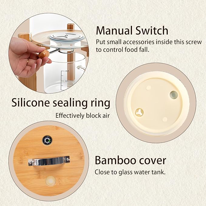 Rice Dispenser, Rice Storage Container, Flour and Cereal Container for Kitchen Organization and Pantry Store, Glass Cereal dispenser with Airtight Lid and Wooden Stand 5L