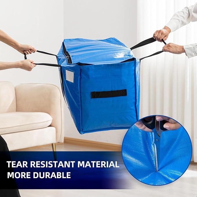 TAILI Extra Large Moving Bags, 2 Pack Blue Heavy Duty Totes for Storage with Visible Window, Wrap Around Handles, Storage Bags for Space Saving, Alternative to Moving Boxes