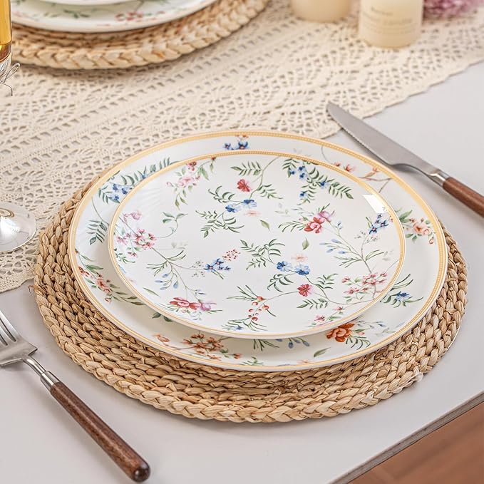 Bone China Plates and Bowels,12-Pieces Dinnerware Sets, Highly Chip and Crack Resistant, Dishwasher & Microwave Safe Dishes Set, Dense and Translucence