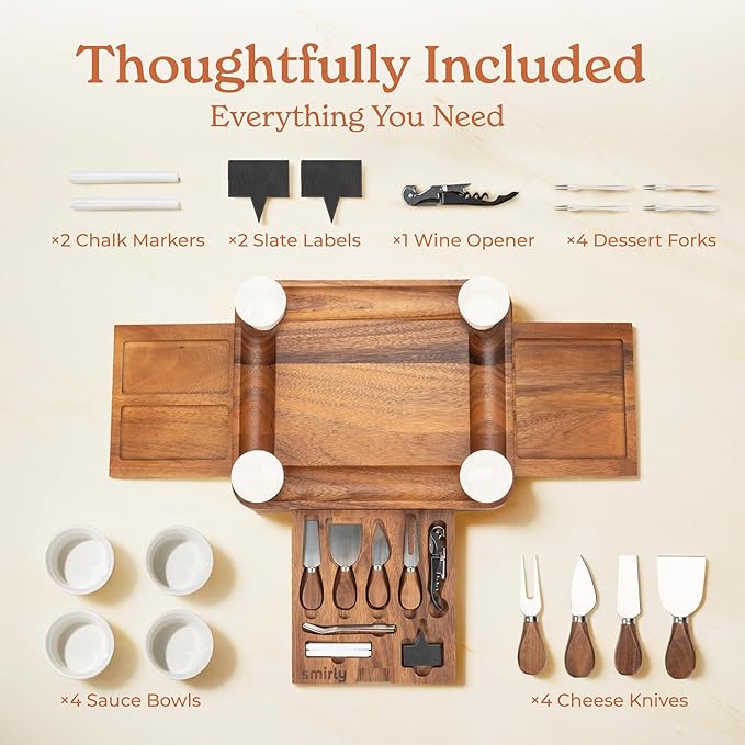 SMIRLY Charcuterie Boards Set, Large Cheese Board Set, Natural Walnut Wood Charcuterie Tray with Accessories - Housewarming Gifts New Home, Wedding & Bridal Shower Gifts for Women, Couples