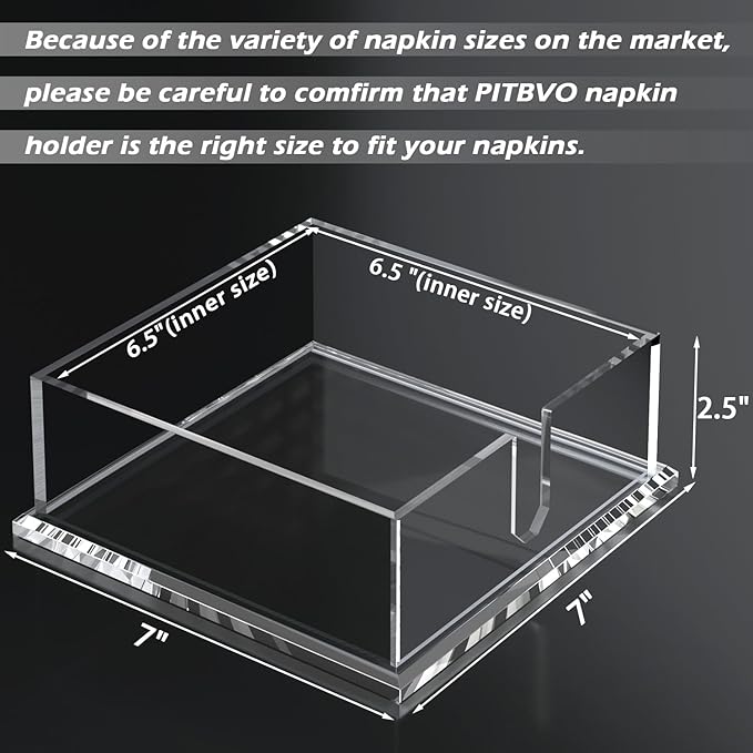Napkin Holder for Table, Acrylic Napkin Paper Towel Holder for Kitchen, Clear Acrylic Guest Towel Holder Tray for Bathroom, Cocktail Napkin Holder for Dinner (Square Clear 7'')