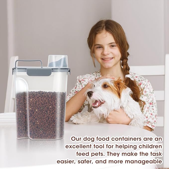 TBMax Dog Food Storage Containers 2 Pack 8 to 10 Lbs, Airtight Pet Food Container Dispenser with Large Spout & Portable Handle, Travel Dog Treat Cat Food Storage Bin Bird Seed Container -Dark Grey