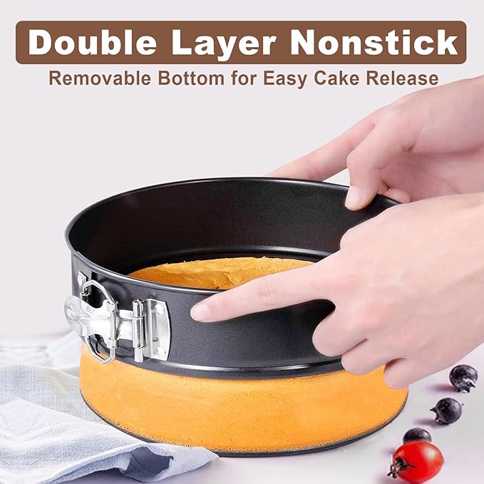 Springform Pan 9 Inch Nonstick, 9 Springform Cheesecake Pan with Silicone Protector, Leakproof Spring Form Pans for Cheesecake, 9 Inch Springform Cheese Cake Pans for Baking with 50 Parchment Paper