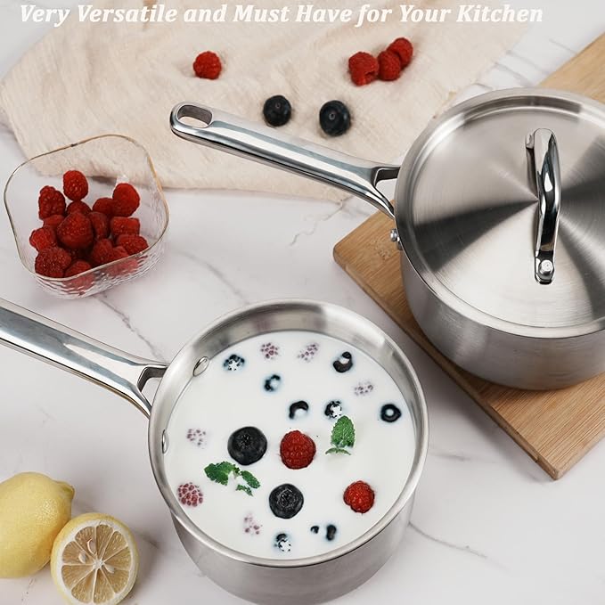 Saucepan Set with Lids,3-Ply Stainless Steel Cookware 1.5QT,3QT and 5QT,Professional Grade Cookware,Induction Compatible