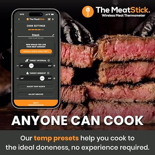 MeatStick 4 - Wireless Meat Thermometer for Grilling and Smoking, Smart Meat Thermometer with 4 Sensors & Limited Range (165ft Outdoors), Wireless Grill Thermometer, Wireless Meat Probe for Smoker