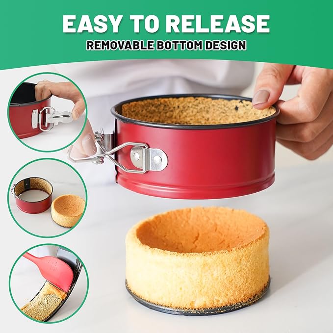 Springform Cake Pan Set,Non-Stick Springform Pans Set of 3(4, 7, 9 inches),Leak-Proof Round Cake Pans with Removable Bottom for Baking Cake Pie Pizza and Quiches (Red3)