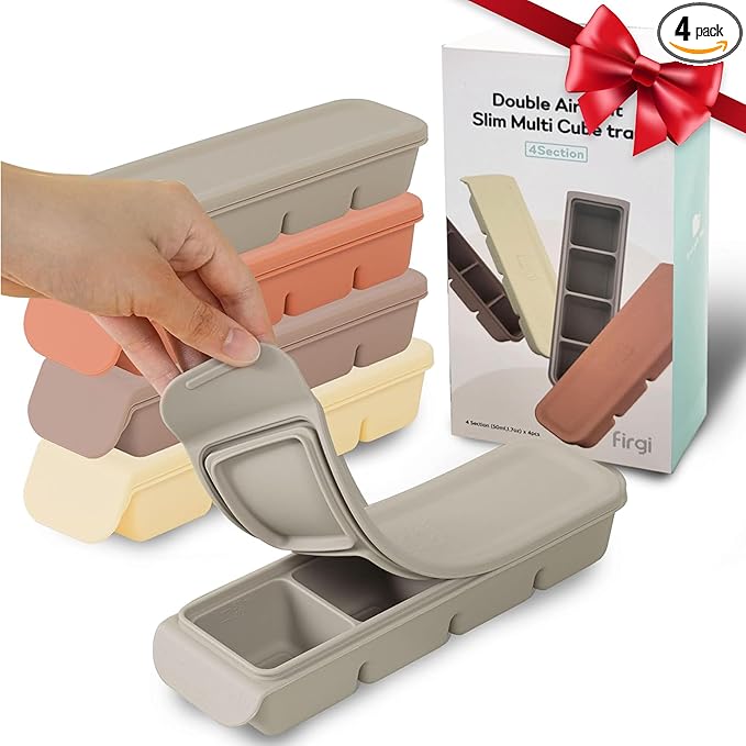 Silicone Freezer Trays with Lid,1oz 6 Section 4Sets - Leak Proof Silicone Freezer molds for Homemade Baby Food Breastmilk, Purees, Vegetables, Baby Food Jars Ice Tray with Lid BPA Free Mix
