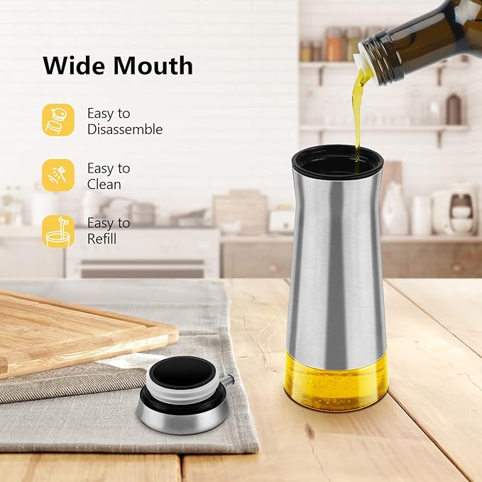 Aelga Olive Oil And Vinegar Dispenser Set -2 Pack Elegant Stainless Steel Oil Dispenser Set- Vinegar Bottle for Kitchen with No-Drip