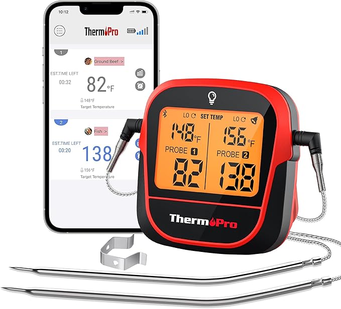 ThermoPro 450-ft Wireless Meat Thermometer Digital, Bluetooth Meat Thermometer Wireless for Meat Steak, Smoker Thermometer with Dual Meat Probe, Cooking Food Thermometer for Grilling and Smoking
