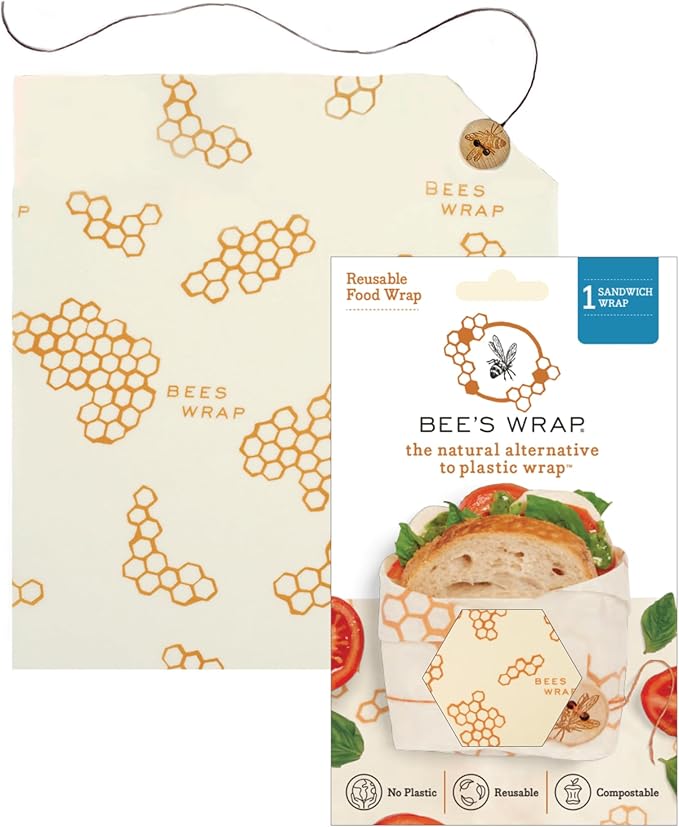 Bee's Wrap Beeswax Wraps for Food - Honeycomb Sandwich Wrap - Made in USA Reusable Bread Bags - Organic & Eco-Friendly Alternative to Aluminum Foil, Sandwich Bags & Plastic Wrap