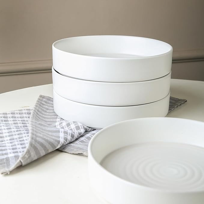 Stone Lain Elica 12-Piece Modern Dinnerware Set Stoneware, Plates and Bowl Sets for 4, White