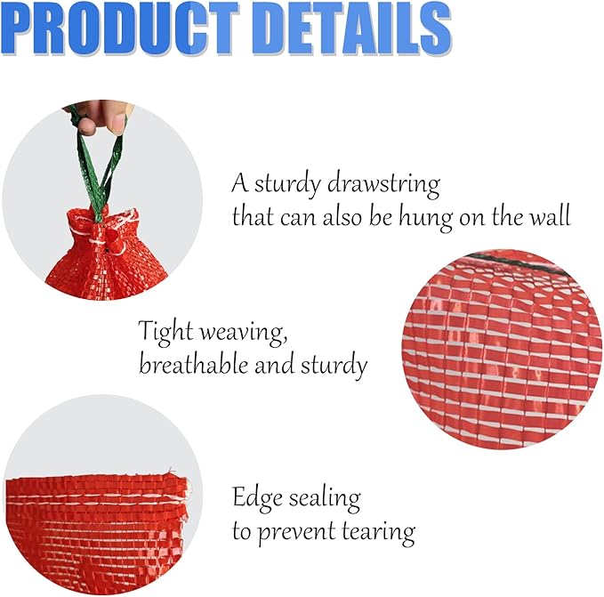 10 Pack Mesh Onion Bags, 14"×24" Reusable Vegetable Produce Bags 33LB with Drawstring for Onions Vegetables Crawfish Citrus Firewood