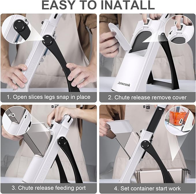 All-in-1 Update Safe Mandoline Slicer for Kitchen, Food Chopper with Container, Thickness Adjustable Vegetable Chopper, Potato French Fry Cutter Tomato Apple Slicer Onion (BlackWhite)