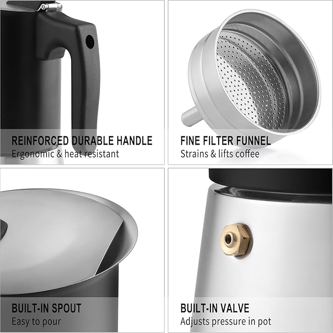 Sivaphe Stainless Steel Stovetop Espresso Brewer 6 Cup Induction Mocha Pot Cuban Coffee Maker Italian 10 fl.oz máquina de café expreso