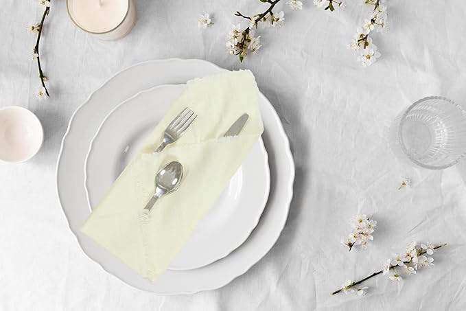 ACCENTHOME Cream Cotton Linen Napkin Set of 6 18x18 inch Dinner Napkins - Washable Soft Premium Hotel Quality Reusable Napkins Perfect Table Napkins for Family Dinners, Weddings & Everyday Use