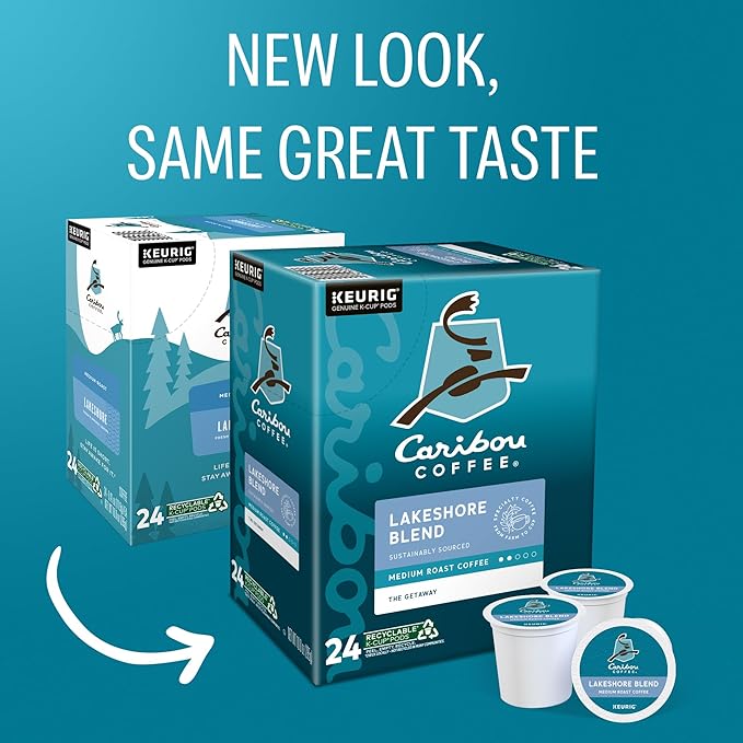 Caribou Coffee Lakeshore Blend Keurig Single-Serve K-Cup Pods, Medium Roast, 24 Count (Pack of 4)