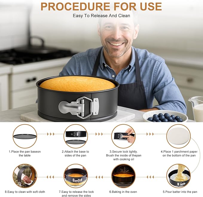 WERTIOO 138pcs Springform Cake Pan Sets for Baking with Cake Decorating Kit, 3 Round Non-Stick Cake Pans Set (4, 7, 9 inches), Leak-Proof Cheesecake Baking Pans with Icing Tips, Cake Leveler & eBook