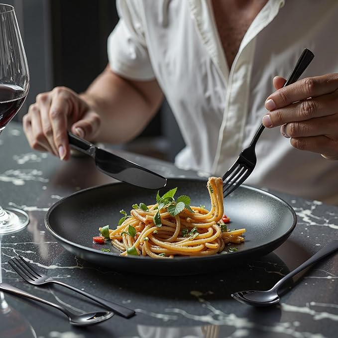 KINGSTONE Silverware Set for 8, 40-Piece Forged 18/10 Stainless Steel Flatware Set, Mirror Finish Cutlery Set Dishwasher Safe for Home, Restaurant, Wedding, Party,Black