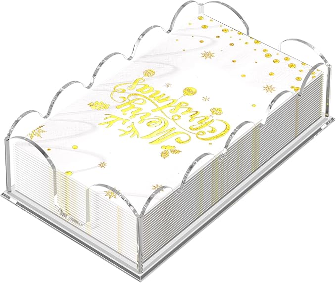 Napkin Holder for Table, Scalloped Acrylic Guest Towel Holder for Bathroom, Clear Waterproof Disposable Paper Hand Towels Lucite Tray for Kitchen Buffet Napkin Caddy for Home Restaurant Party